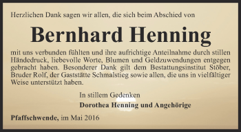 Traueranzeige von Bernhard Henning von Thüringer Allgemeine