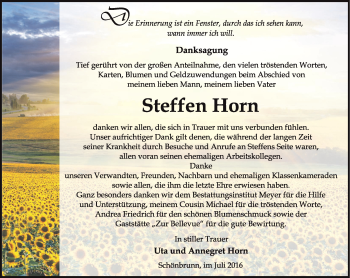 Traueranzeige von Steffen Horn von Ostthüringer Zeitung