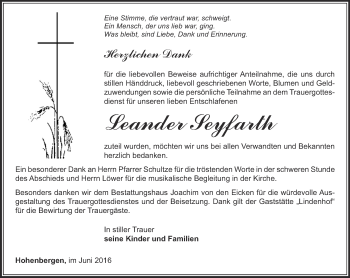 Traueranzeige von Leander Seyfarth von Thüringer Allgemeine, Thüringische Landeszeitung