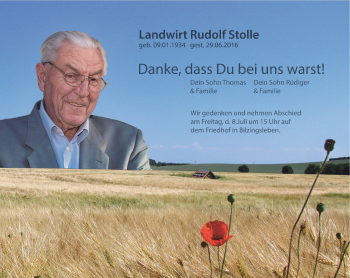 Traueranzeige von Rudolf Stolle von Thüringer Allgemeine