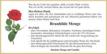 Traueranzeige von Brunhilde Menge von Thüringer Allgemeine, Thüringische Landeszeitung