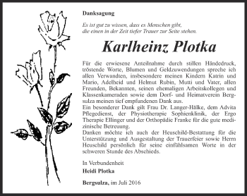 Traueranzeige von Karlheinz Plotka von Thüringer Allgemeine, Thüringische Landeszeitung