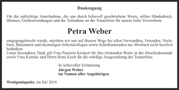 Traueranzeige von Petra Weber von Thüringer Allgemeine, Thüringische Landeszeitung