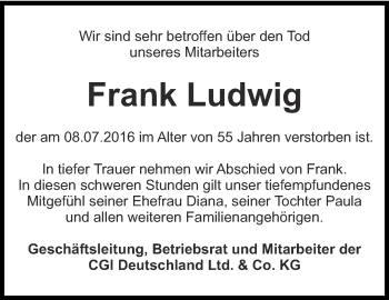 Traueranzeige von Frank Ludwig von Ostthüringer Zeitung, Thüringische Landeszeitung