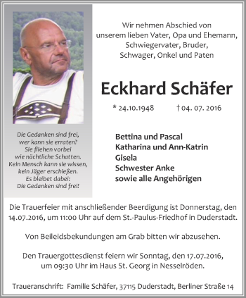 Traueranzeige von Eckhard Schäfer von Thüringer Allgemeine