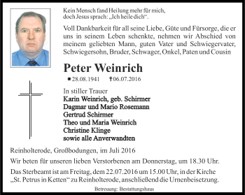 Traueranzeige von Peter Weinrich von Thüringer Allgemeine