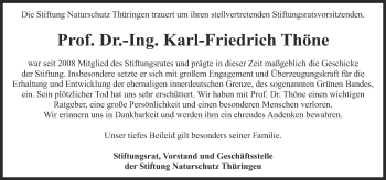 Traueranzeige von Karl-Friedrich Thöne von Thüringer Allgemeine, Thüringische Landeszeitung