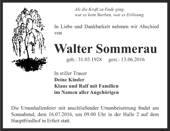 Traueranzeige von Walter Sommerau