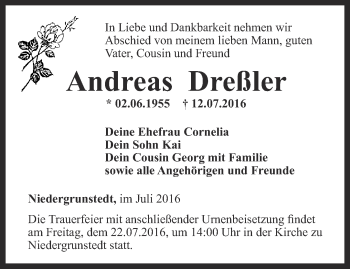 Traueranzeige von Andreas Dreßler von Thüringer Allgemeine, Thüringische Landeszeitung