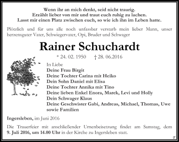 Traueranzeige von Rainer Schuchardt von Thüringer Allgemeine, Thüringische Landeszeitung