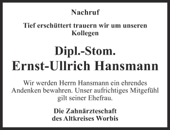 Traueranzeige von Ernst-Ullrich Hansmann von Thüringer Allgemeine