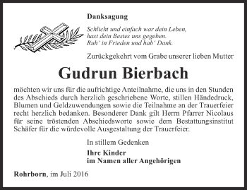 Traueranzeige von Gudrun Bierbach von Thüringer Allgemeine