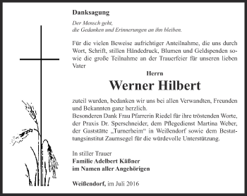 Traueranzeige von Werner Hilbert von Ostthüringer Zeitung