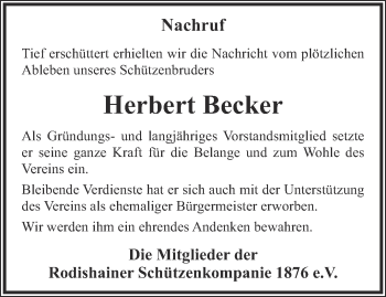 Traueranzeige von Herbert Becker von Thüringer Allgemeine