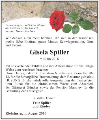 Traueranzeige von Gisela Spiller von Thüringer Allgemeine