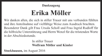 Traueranzeige von Erika Möller von Thüringer Allgemeine, Thüringische Landeszeitung