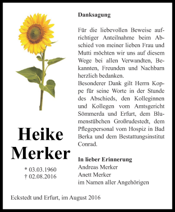 Traueranzeige von Heike Merker von Thüringer Allgemeine, Thüringische Landeszeitung