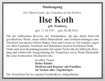 Traueranzeige von Ilse Koth