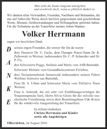 Traueranzeige von Volker Herrmann von Thüringer Allgemeine