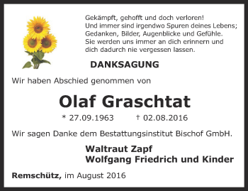 Traueranzeige von Olaf Graschtat von Ostthüringer Zeitung