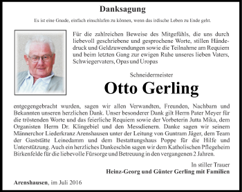 Traueranzeige von Otto Gerling von Thüringer Allgemeine
