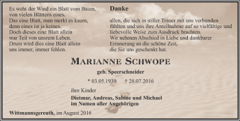 Traueranzeige von Marianne Schwope von Ostthüringer Zeitung