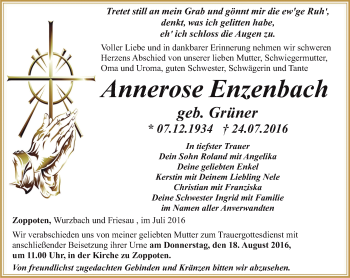 Traueranzeige von Annerose Enzenbach von Ostthüringer Zeitung