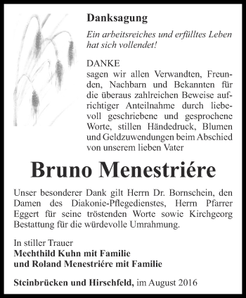 Traueranzeige von Bruno Menestriere von Ostthüringer Zeitung