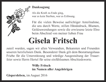 Traueranzeige von Gisela Fritsch