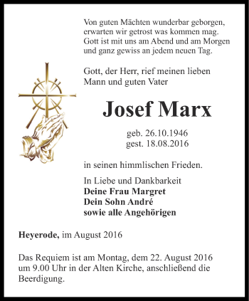 Traueranzeige von Josef Marx von Thüringer Allgemeine, Thüringische Landeszeitung