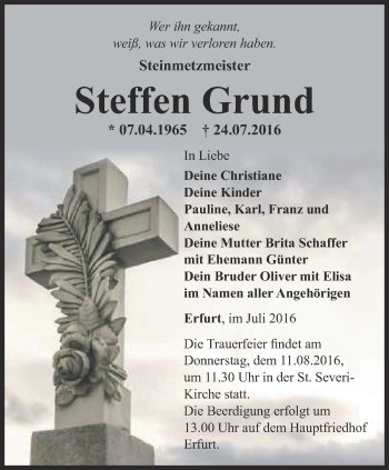 Traueranzeige von Steffen Grund