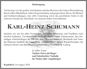 Traueranzeige von Karl-Heinz Schumann von Ostthüringer Zeitung