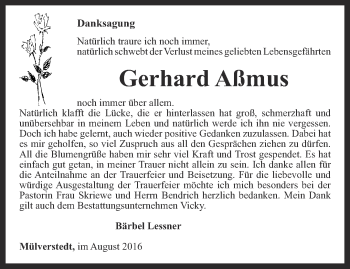 Traueranzeige von Gerhard Aßmus von Thüringer Allgemeine, Thüringische Landeszeitung