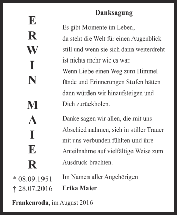 Traueranzeige von Erwin Maier von Thüringer Allgemeine, Thüringische Landeszeitung