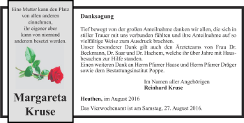 Traueranzeige von Margareta Kruse von Thüringer Allgemeine