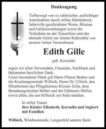 Traueranzeige von Edith Gille von Thüringer Allgemeine