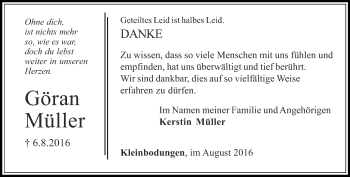 Traueranzeige von Göran Müller von Ostthüringer Zeitung