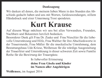 Traueranzeige von Kurt Krause von Thüringer Allgemeine