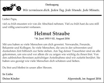 Traueranzeige von Helmut Straube von Thüringer Allgemeine, Thüringische Landeszeitung