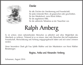 Traueranzeige von Ralph Amberg von Thüringer Allgemeine, Thüringische Landeszeitung
