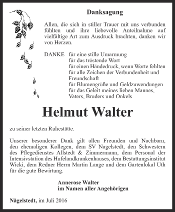 Traueranzeige von Helmut Walter von Thüringer Allgemeine, Thüringische Landeszeitung