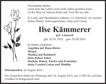 Traueranzeige von Ilse Kämmerer von Thüringer Allgemeine