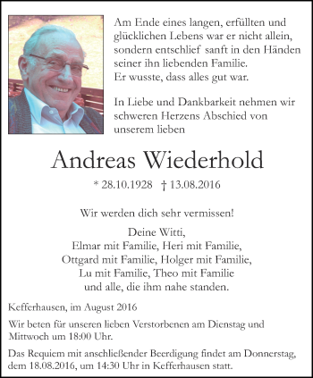 Traueranzeige von Andreas Wiederhold von Thüringer Allgemeine