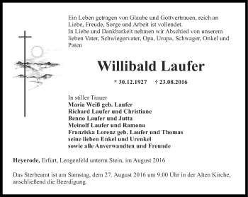 Traueranzeige von Willibald Laufer von Thüringer Allgemeine, Thüringische Landeszeitung