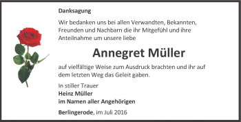 Traueranzeige von Annegret Müller von Thüringer Allgemeine
