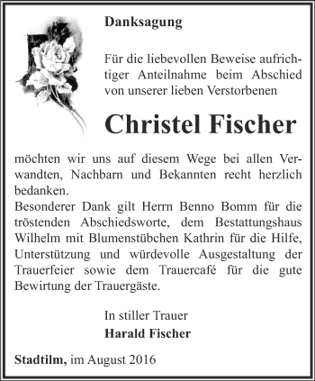 Traueranzeige von Christel Fischer von Thüringer Allgemeine