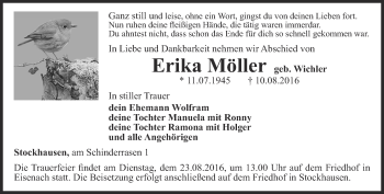 Traueranzeige von Erika Möller von Thüringer Allgemeine, Thüringische Landeszeitung