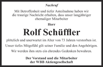 Traueranzeige von Rolf Schüffler von Thüringer Allgemeine, Thüringische Landeszeitung