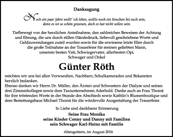 Traueranzeige von Günter Röth von Thüringer Allgemeine, Thüringische Landeszeitung