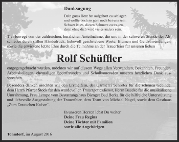 Traueranzeige von Rolf Schüffler von Thüringer Allgemeine, Thüringische Landeszeitung